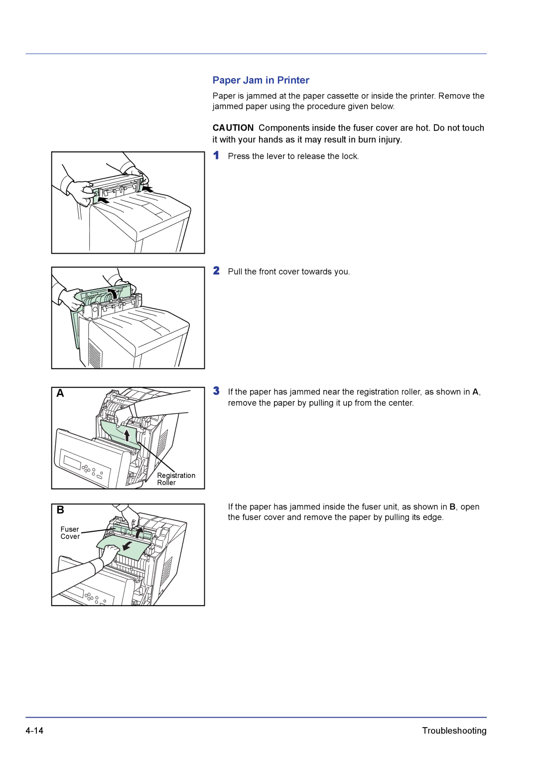 Kyocera FS-C5200DN, FS-C5300DN, FS-C5100DN manual Paper Jam in Printer 