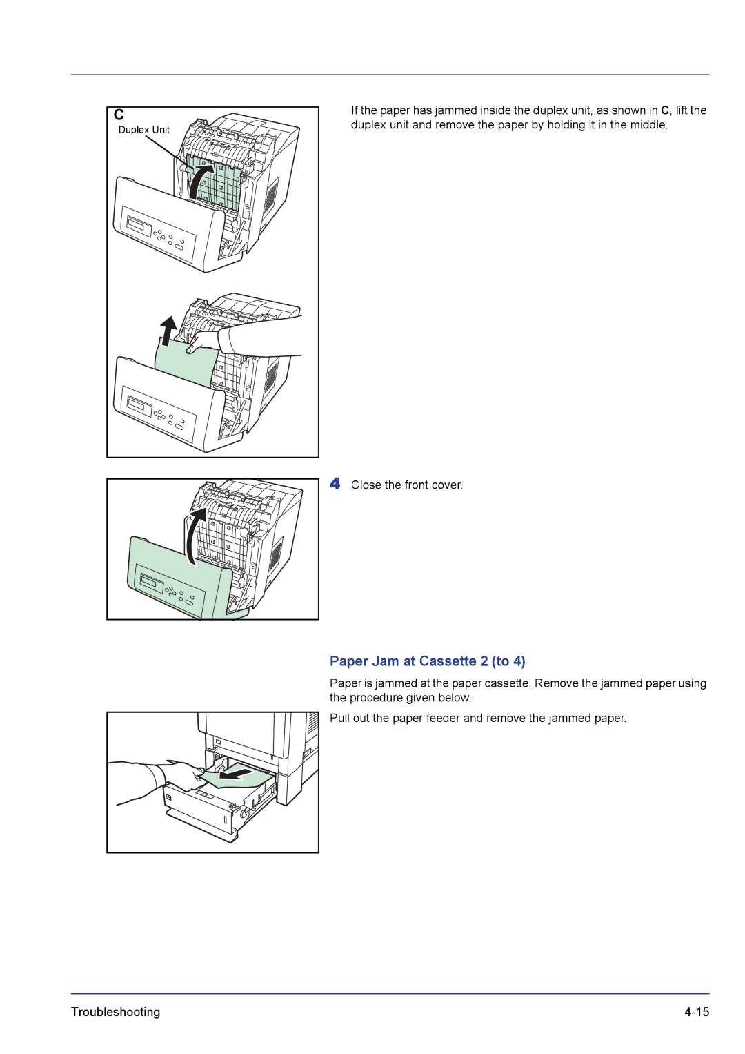 Kyocera FS-C5100DN, FS-C5300DN, FS-C5200DN manual Paper Jam at Cassette 2 to 