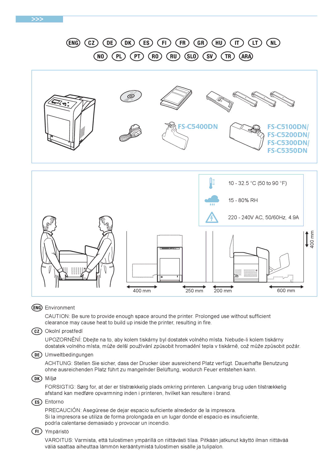 Kyocera manual FS-C5400DN FS-C5100DN FS-C5200DN FS-C5300DN FS-C5350DN, Environment Okolní prostředí 