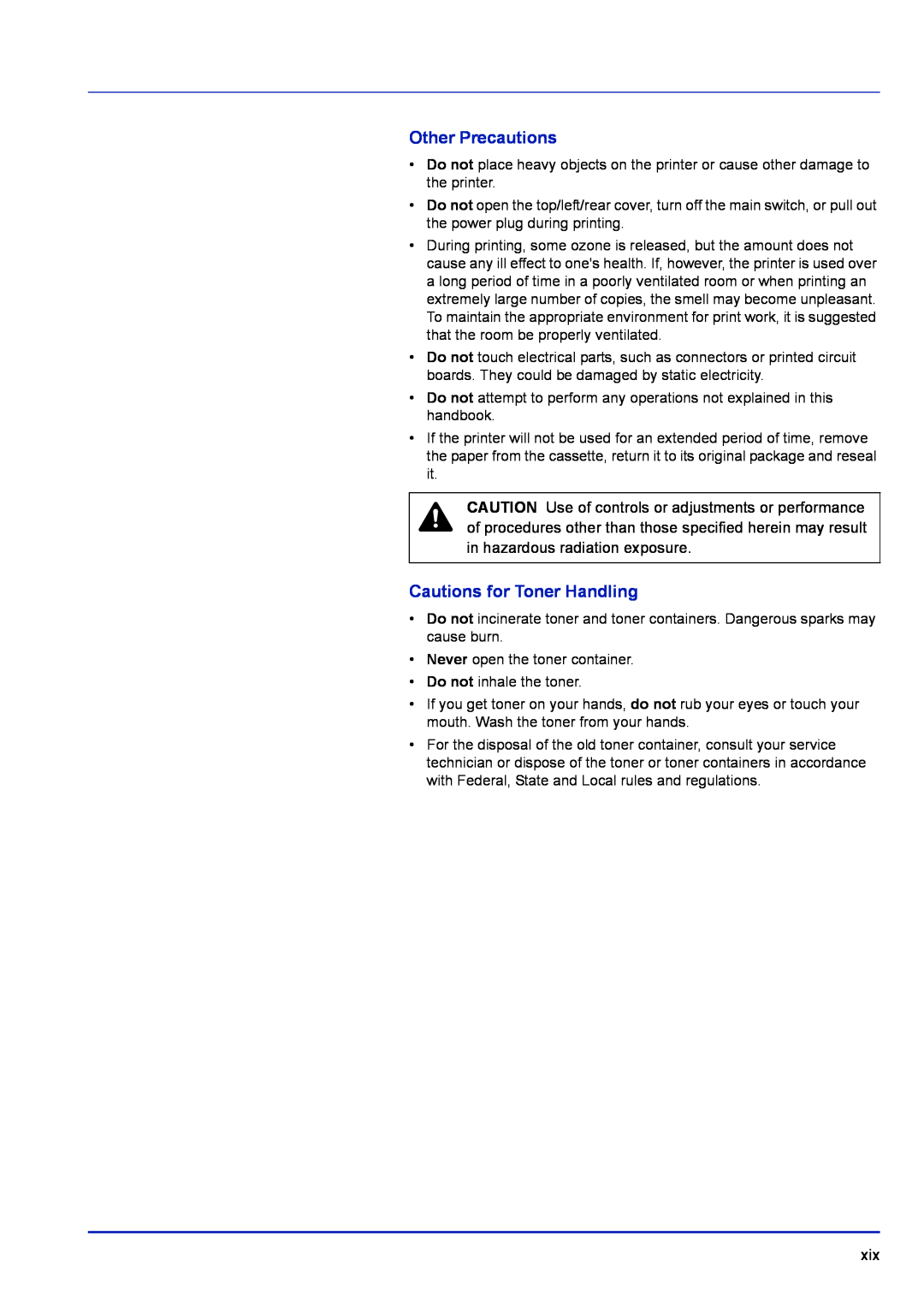 Kyocera FS-1300D, FS-C5400DN, FS-1100 manual Other Precautions, Cautions for Toner Handling 