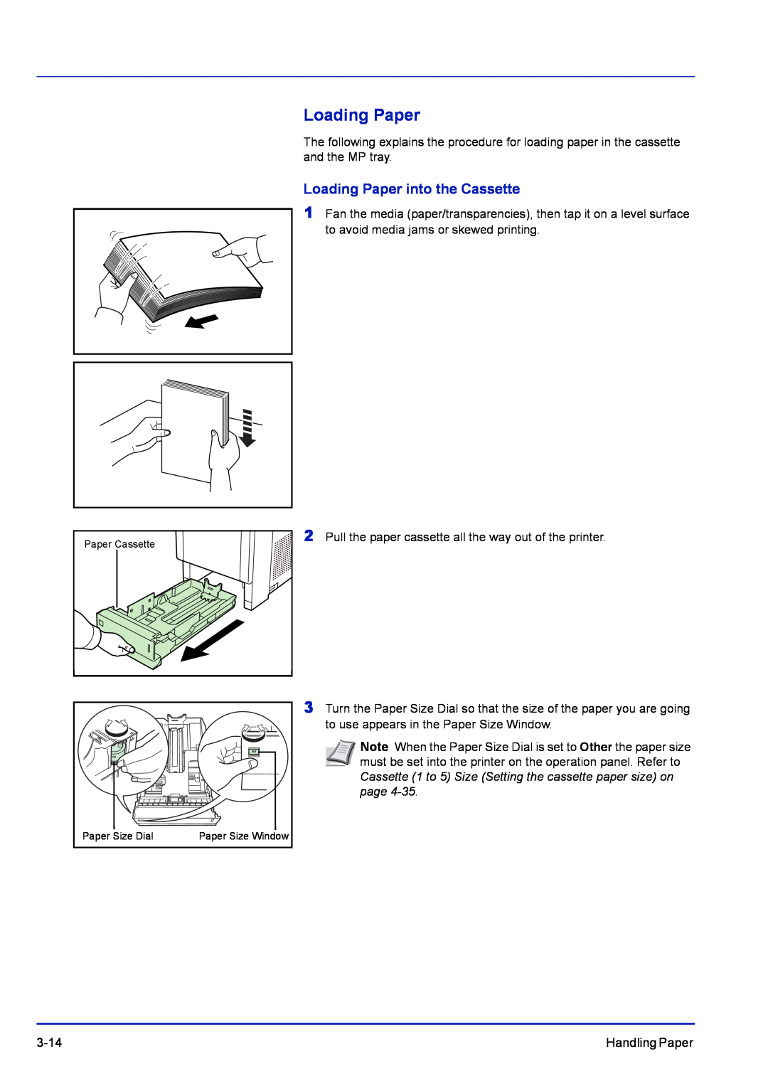 Kyocera FS-C5400DN, FS-1300D, FS-1100 manual Loading Paper into the Cassette 