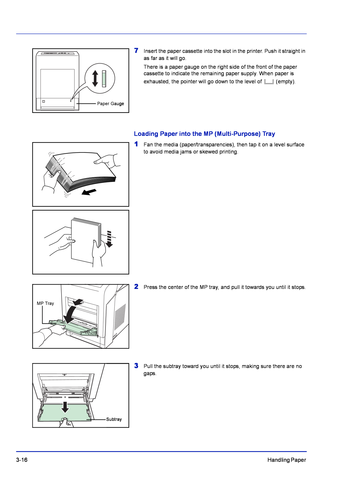 Kyocera FS-1100, FS-C5400DN, FS-1300D manual Loading Paper into the MP Multi-PurposeTray 