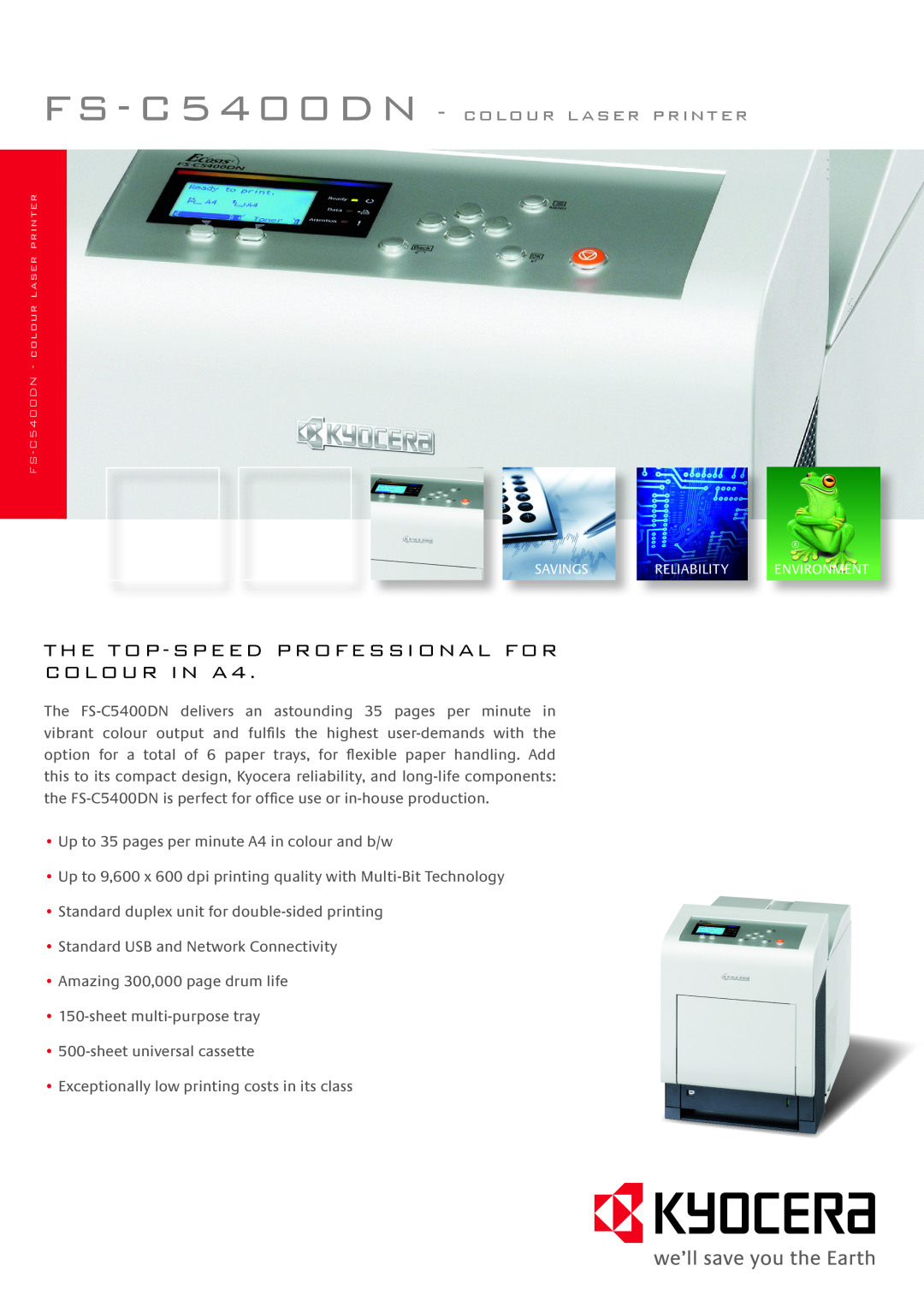 Kyocera manual THE TOP-SPEEDPROFESSIONAL FOR COLOUR IN A4, FS-C5400DN - colour laser printer 
