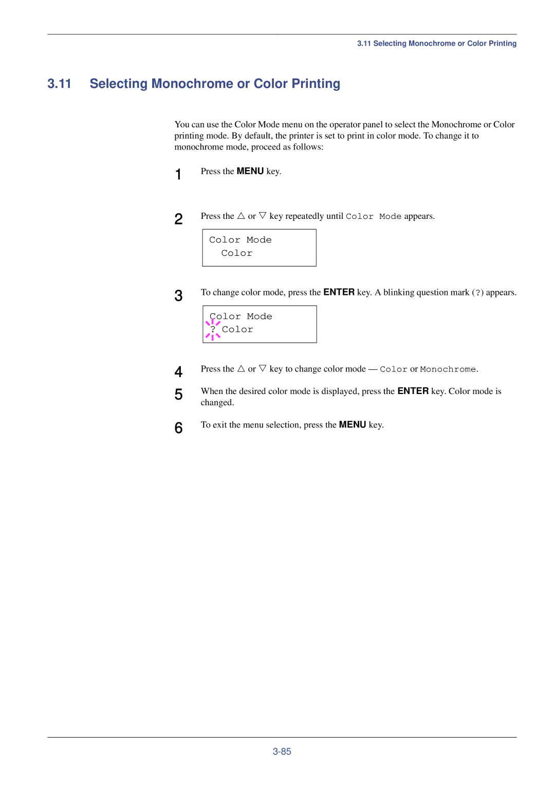 Kyocera FS-C8008N, FS-C8008DN manual Selecting Monochrome or Color Printing, Color Mode ? Color 