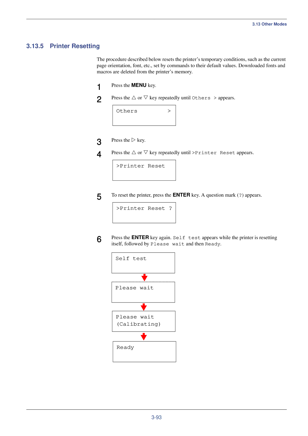 Kyocera FS-C8008N, FS-C8008DN manual Printer Resetting, Printer Reset ?, Self test Please wait Please wait Calibrating Ready 