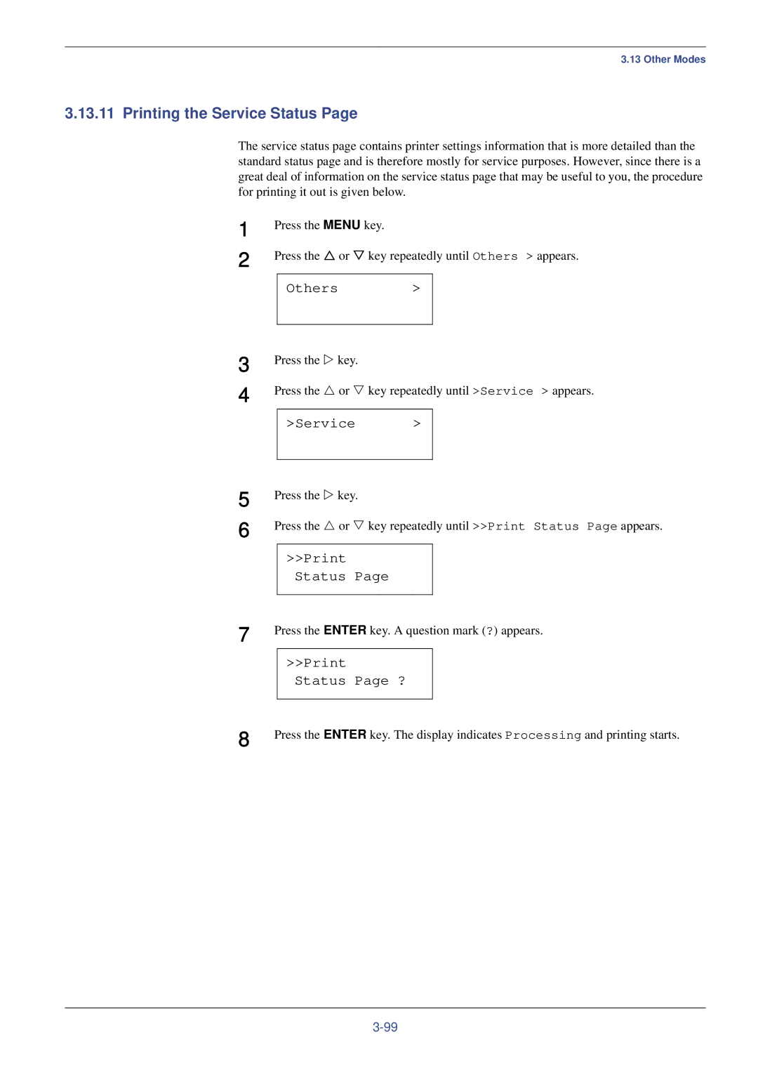 Kyocera FS-C8008N, FS-C8008DN manual Printing the Service Status 