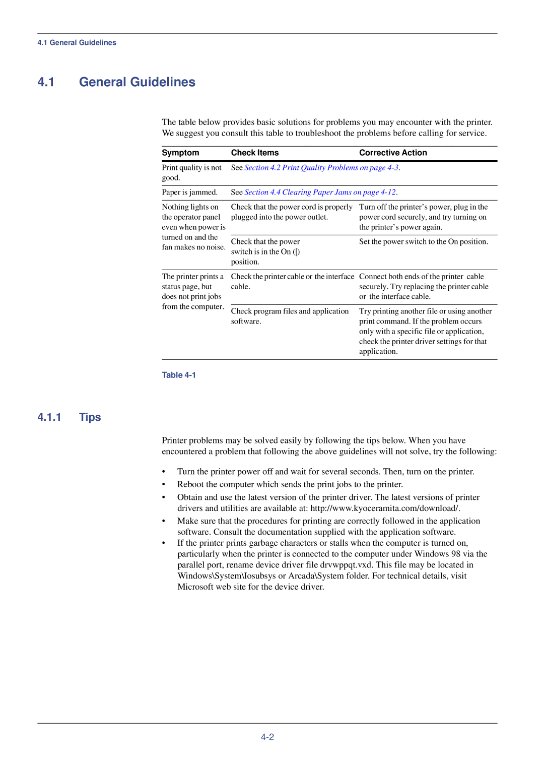 Kyocera FS-C8008DN, FS-C8008N manual General Guidelines, Tips, Symptom Check Items Corrective Action 