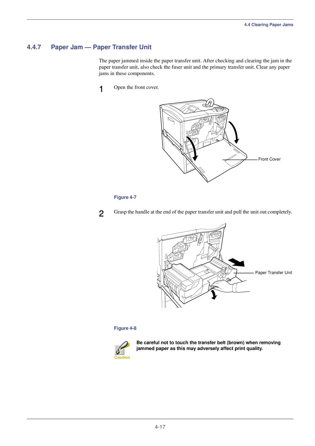 Kyocera FS-C8008N, FS-C8008DN manual Paper Jam Paper Transfer Unit 