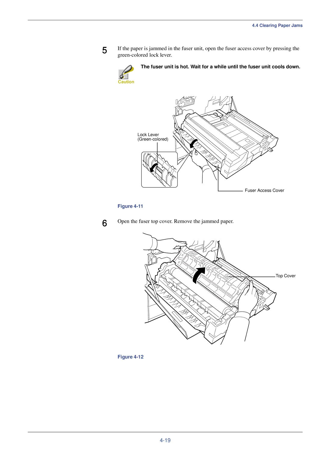 Kyocera FS-C8008N, FS-C8008DN manual Green-colored lock lever, Open the fuser top cover. Remove the jammed paper 