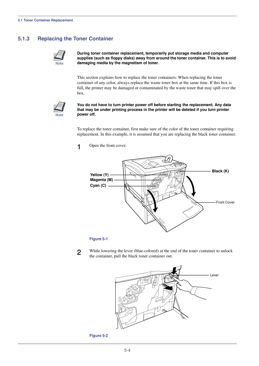 Kyocera FS-C8008N, FS-C8008DN manual Replacing the Toner Container, Container, pull the black toner container out, Power off 