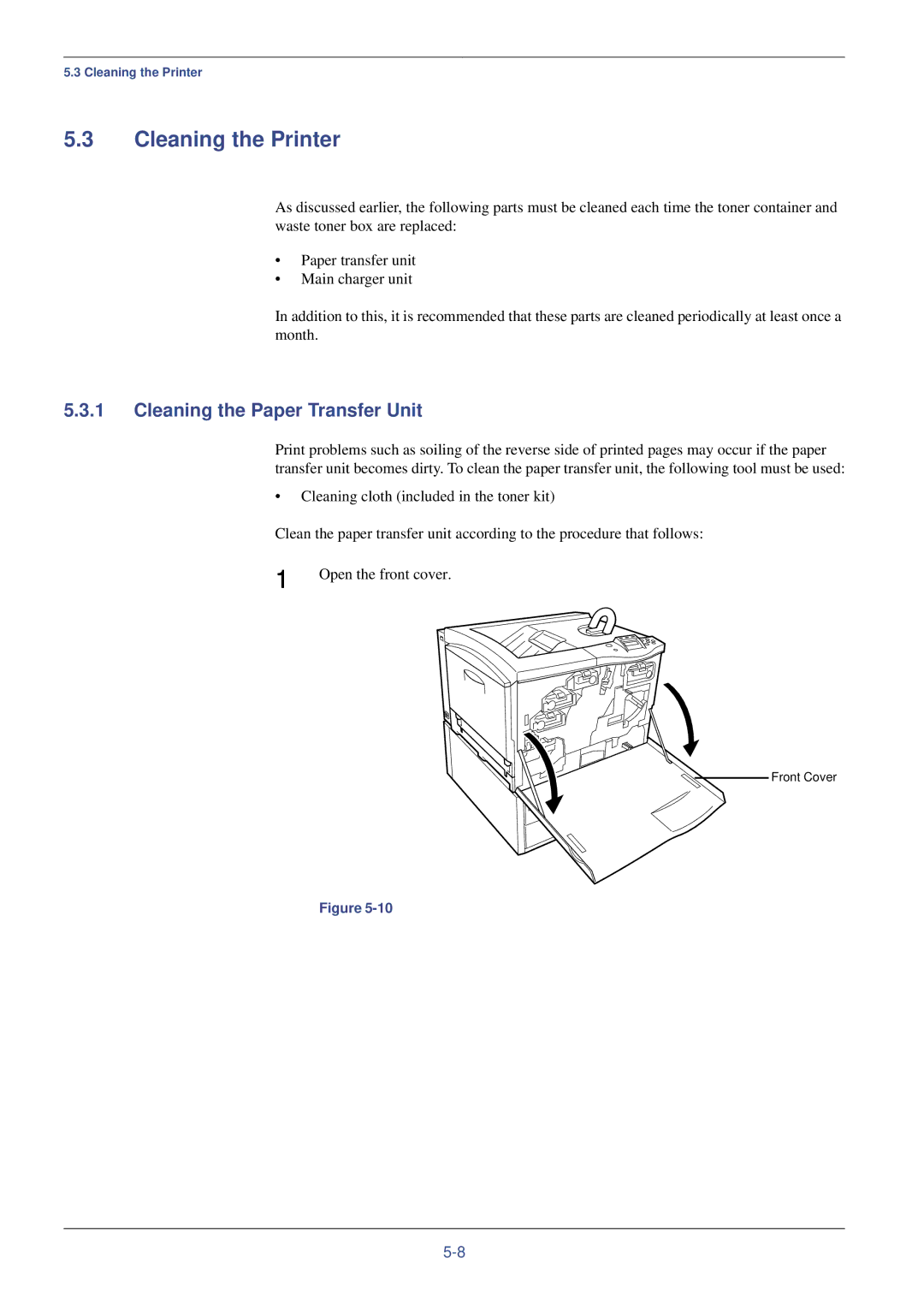 Kyocera FS-C8008N, FS-C8008DN manual Cleaning the Printer, Cleaning the Paper Transfer Unit 