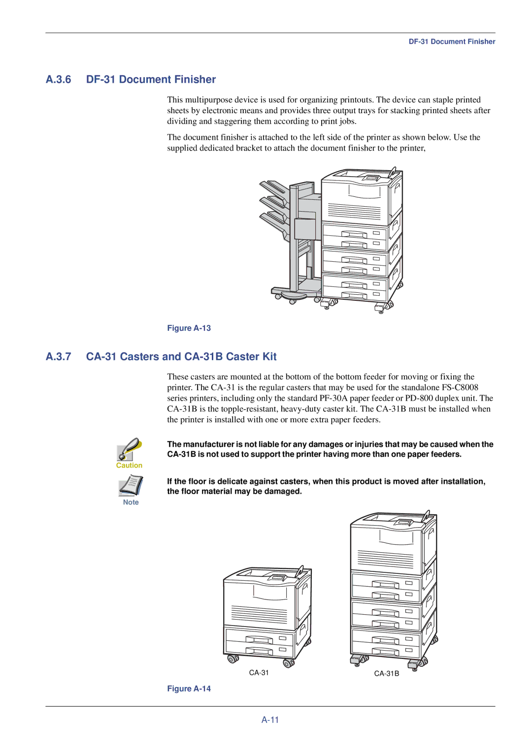 Kyocera FS-C8008N, FS-C8008DN manual 6 DF-31 Document Finisher, 7 CA-31 Casters and CA-31B Caster Kit 