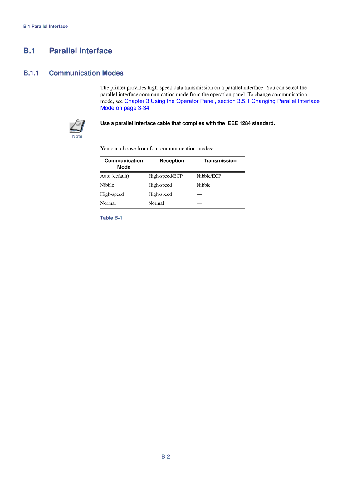 Kyocera FS-C8008N, FS-C8008DN manual Parallel Interface, Communication Modes, You can choose from four communication modes 