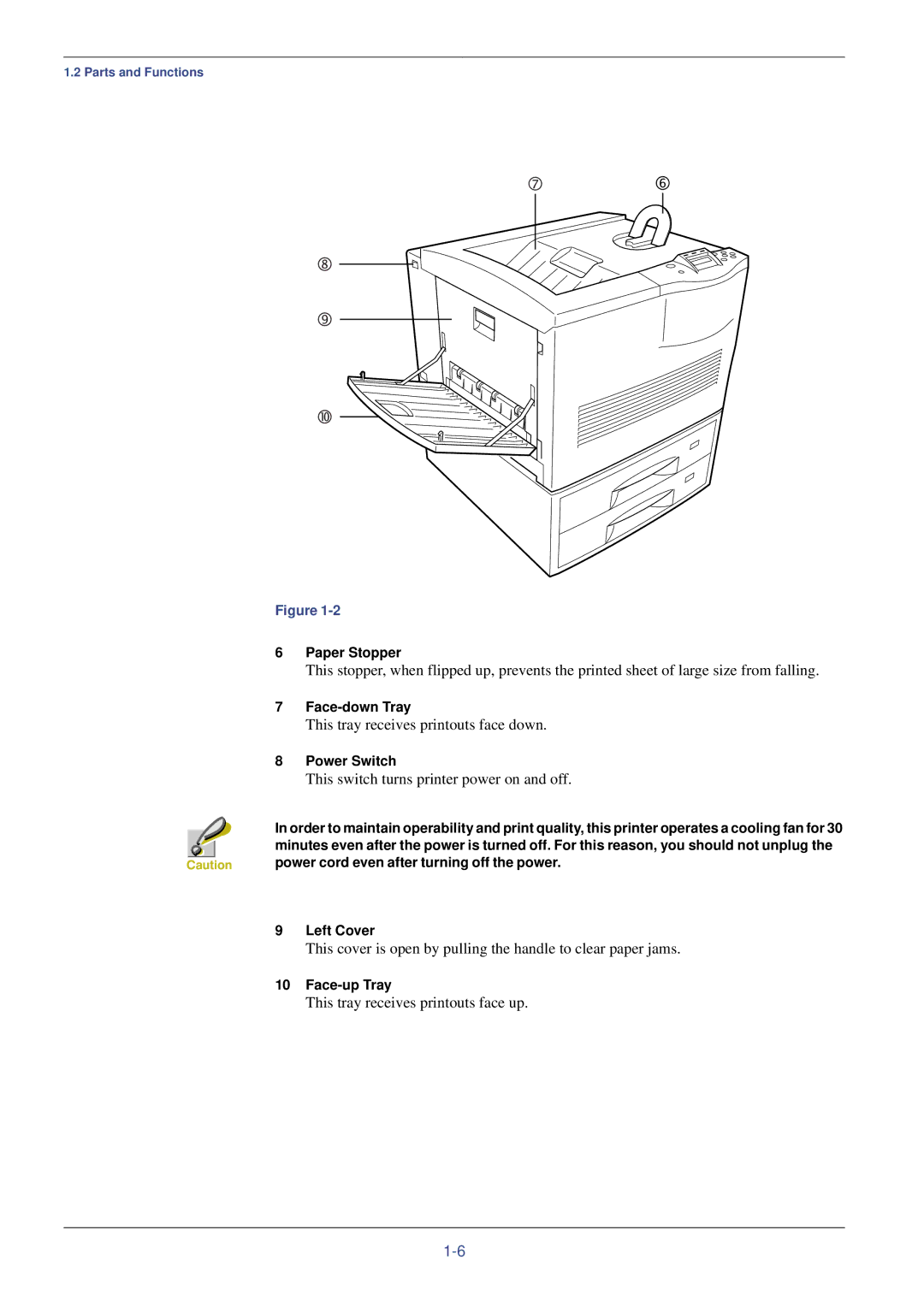 Kyocera FS-C8008DN, FS-C8008N manual This tray receives printouts face down, This switch turns printer power on and off 