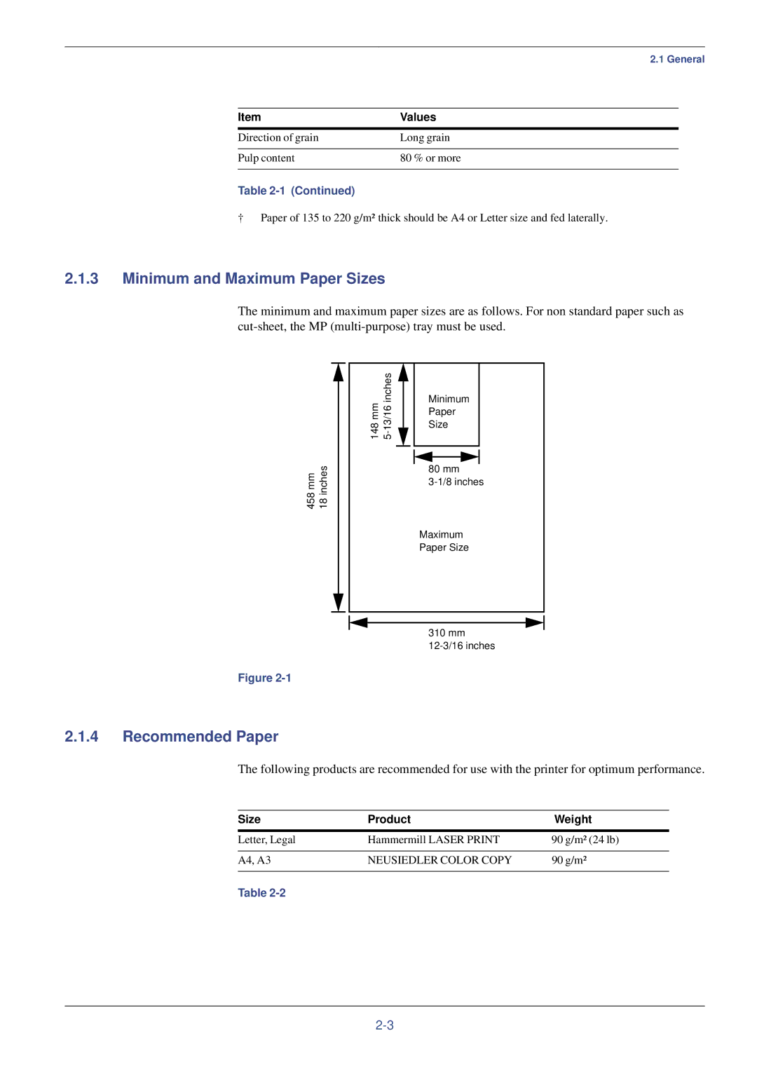 Kyocera FS-C8008N, FS-C8008DN manual Minimum and Maximum Paper Sizes, Recommended Paper, Size Product Weight 