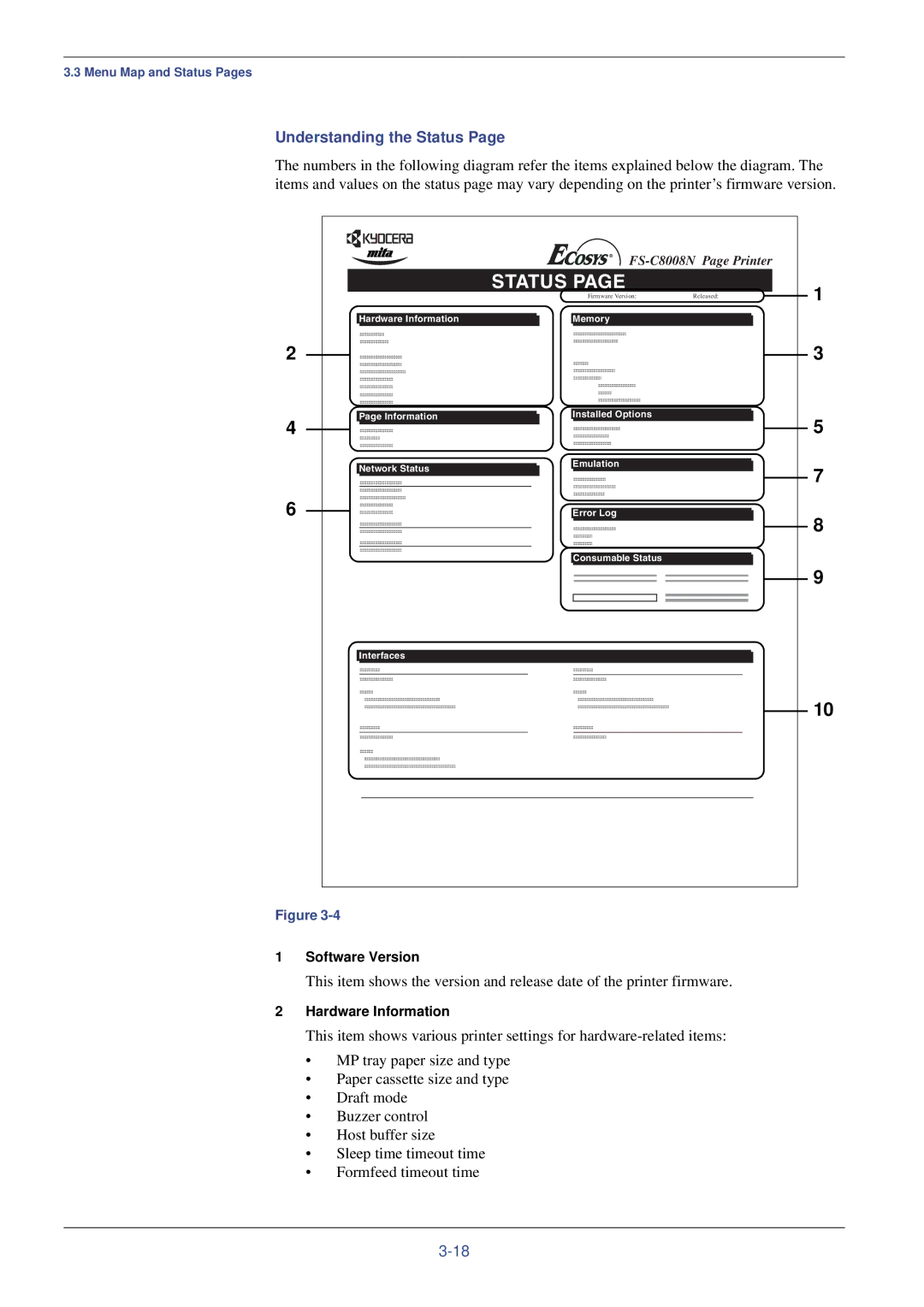 Kyocera FS-C8008DN, FS-C8008N manual Understanding the Status, Software Version, Hardware Information 