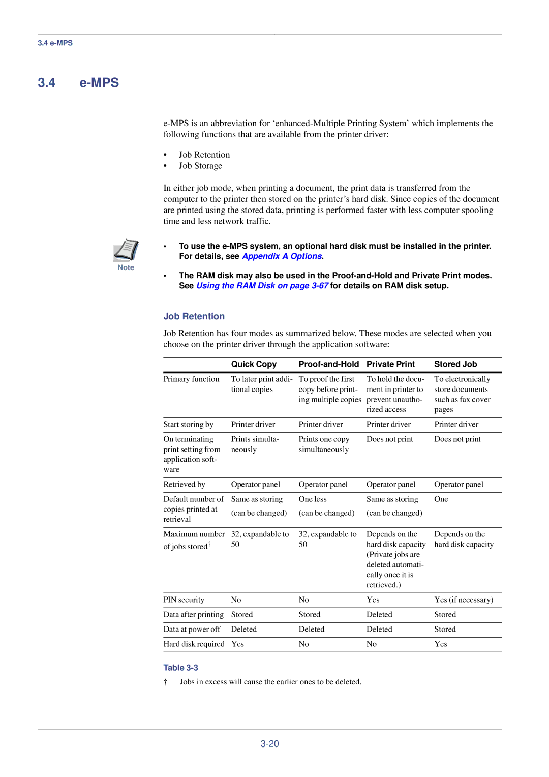 Kyocera FS-C8008DN, FS-C8008N manual Mps, Job Retention, Quick Copy Proof-and-Hold Private Print Stored Job 