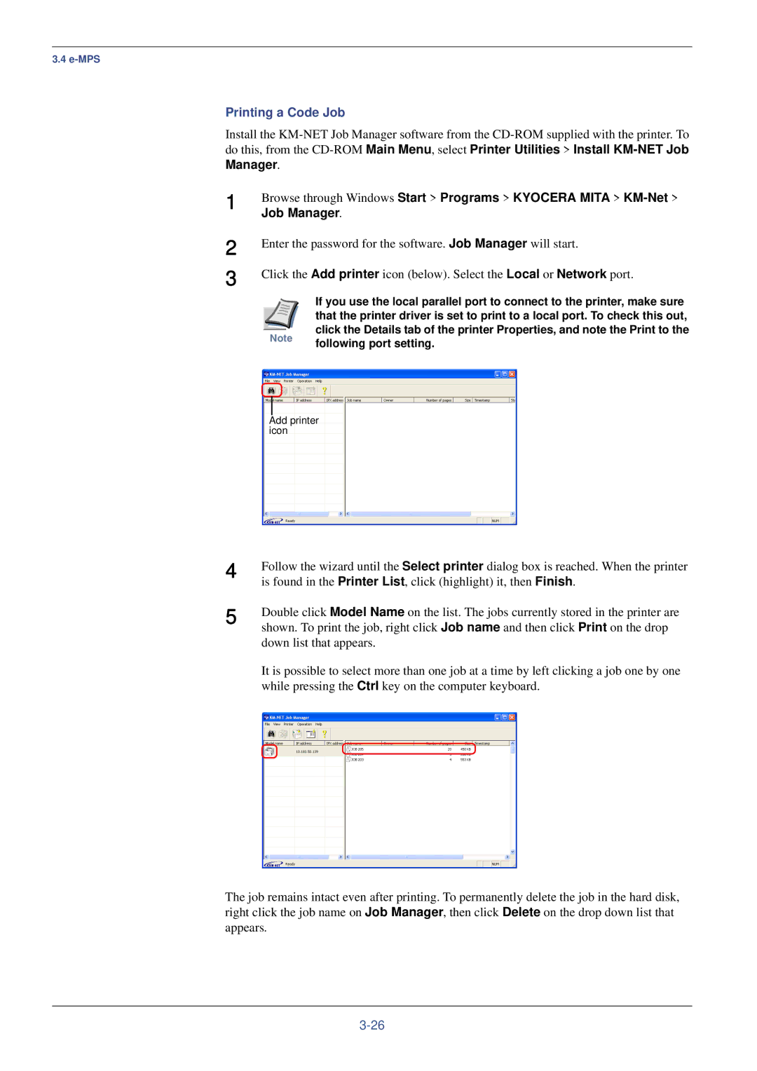 Kyocera FS-C8008DN, FS-C8008N manual Printing a Code Job, Job Manager 