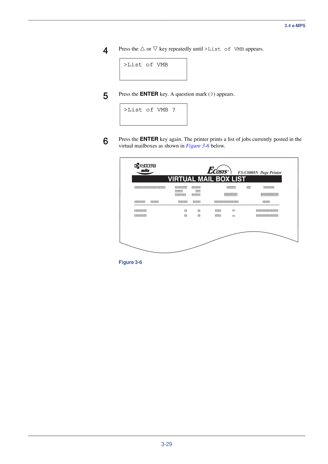 Kyocera FS-C8008N, FS-C8008DN manual List of VMB ?, Press the U or V key repeatedly until List of VMB appears 