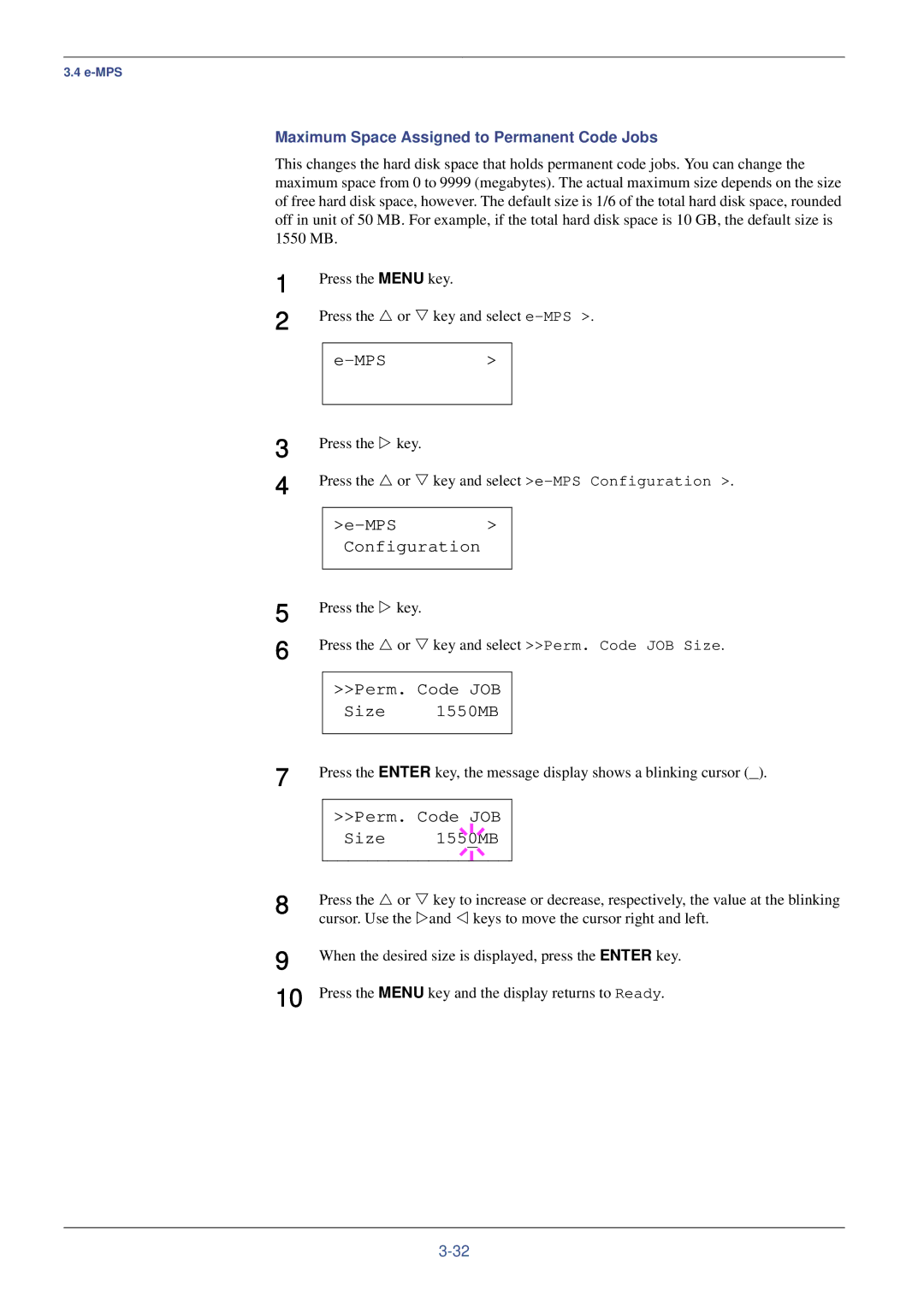 Kyocera FS-C8008DN, FS-C8008N manual Perm. Code JOB Size 1550MB, Maximum Space Assigned to Permanent Code Jobs 