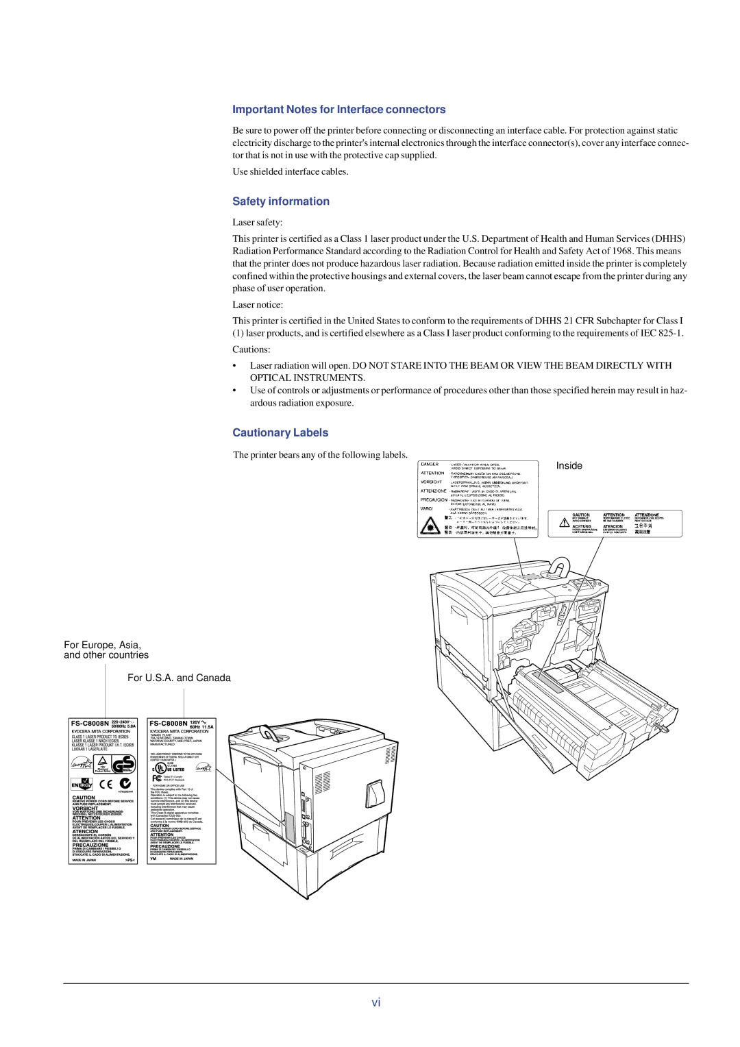 Kyocera FS-C8008N, FS-C8008DN manual Important Notes for Interface connectors 