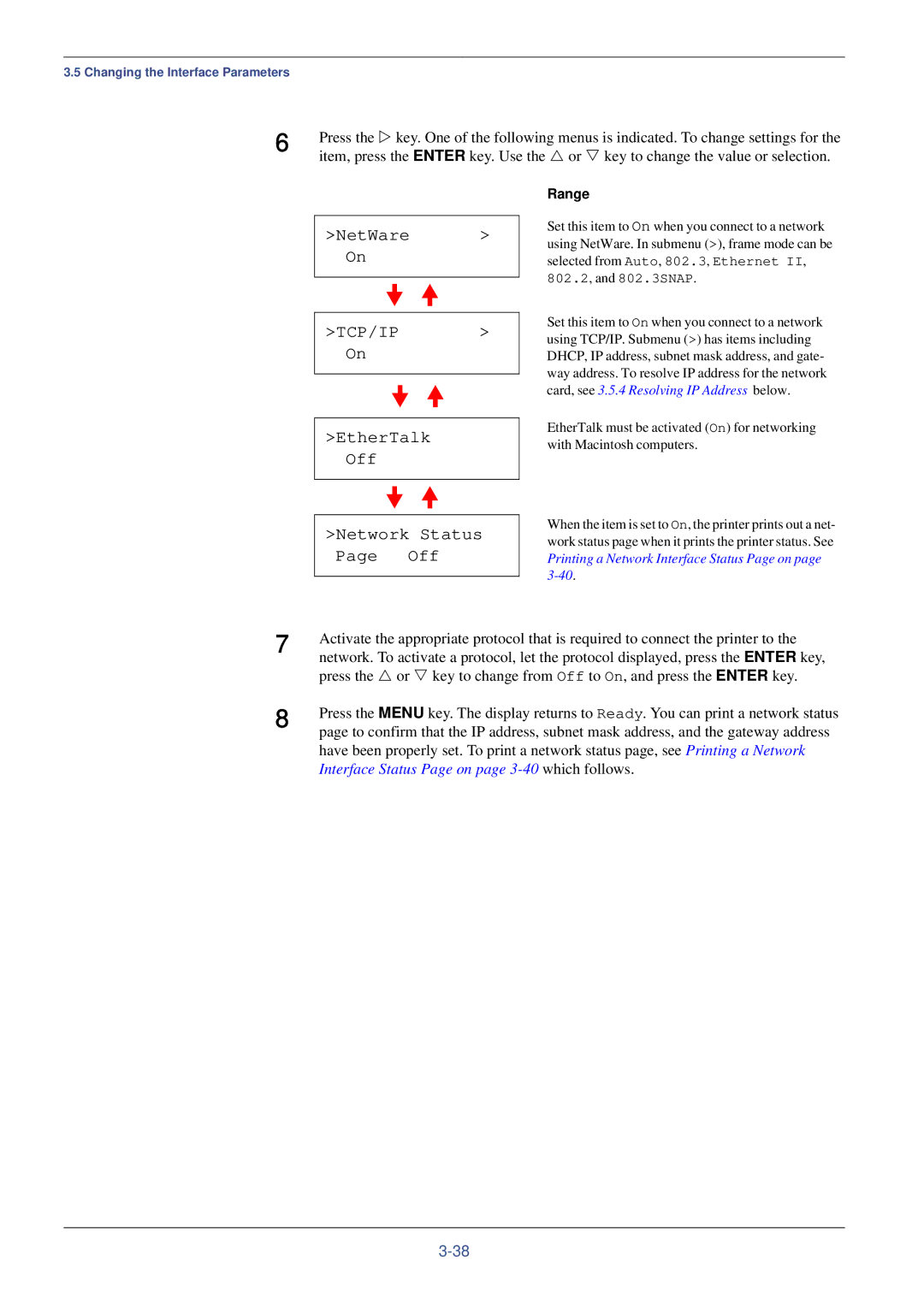 Kyocera FS-C8008DN, FS-C8008N manual NetWare, EtherTalk Off Network Status Page Off 