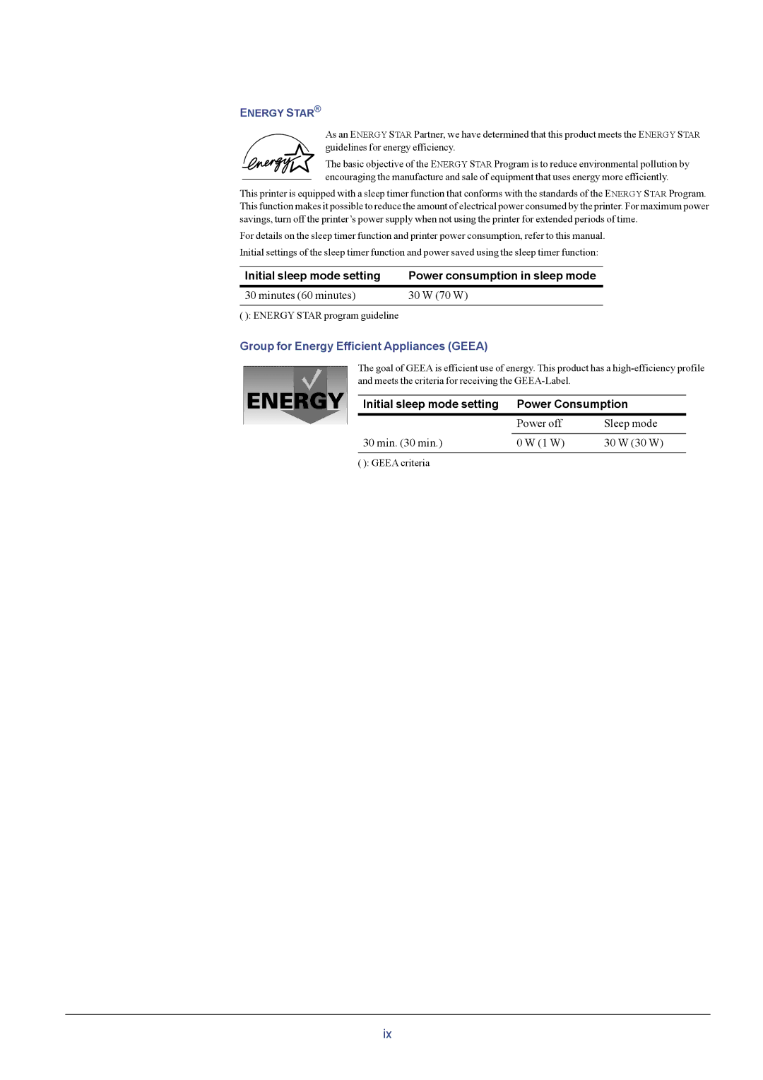 Kyocera FS-C8026N Initial sleep mode setting Power consumption in sleep mode, Initial sleep mode setting Power Consumption 