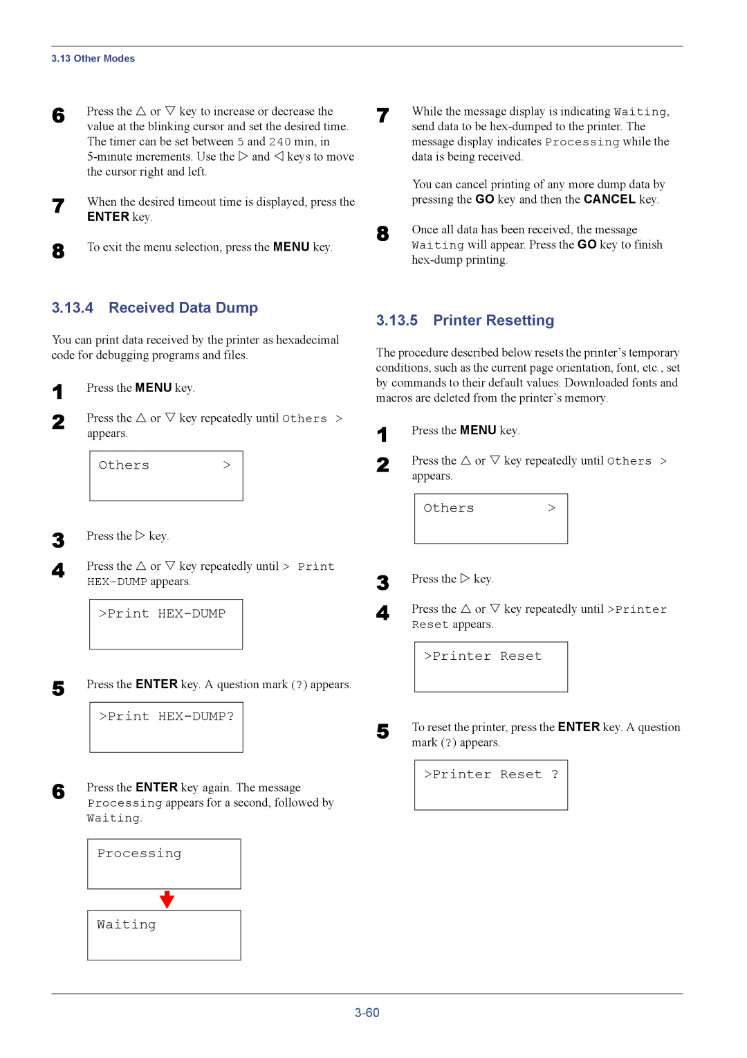 Kyocera FS-C8026N manual Received Data Dump, Printer Resetting 