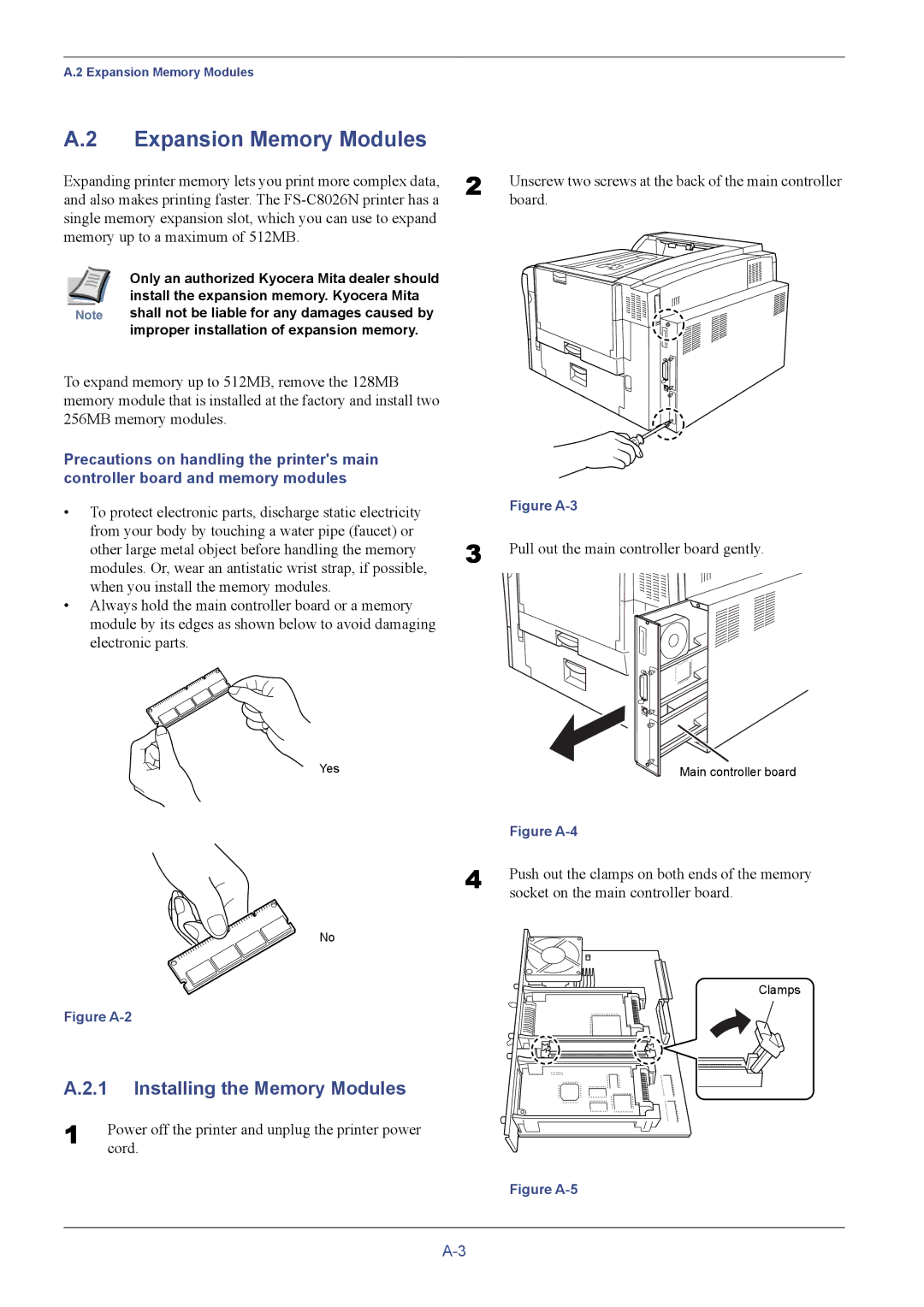 Kyocera FS-C8026N manual Expansion Memory Modules, Installing the Memory Modules 