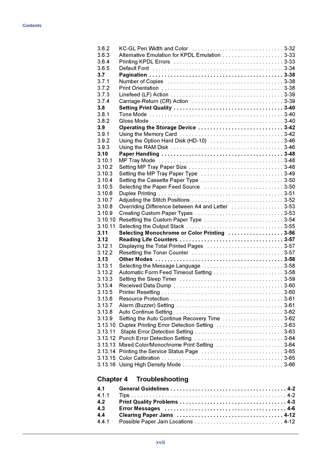 Kyocera FS-C8026N Pagination, Setting Print Quality, Operating the Storage Device, Paper Handling, Reading Life Counters 