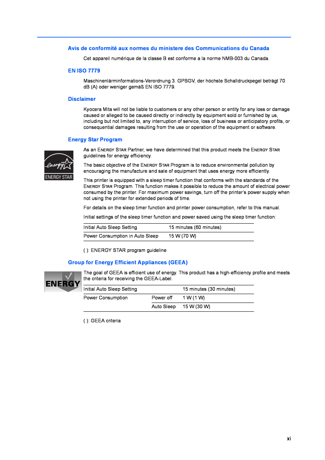 Kyocera FS-C8100DN manual En Iso, Disclaimer, Energy Star Program, Group for Energy Efficient Appliances GEEA 