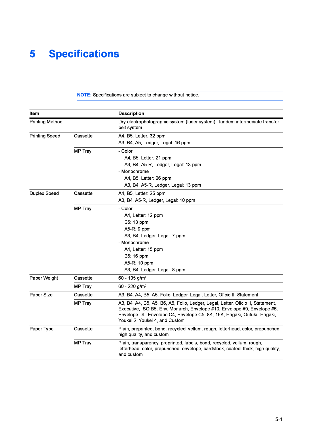 Kyocera FS-C8100DN manual Specifications 