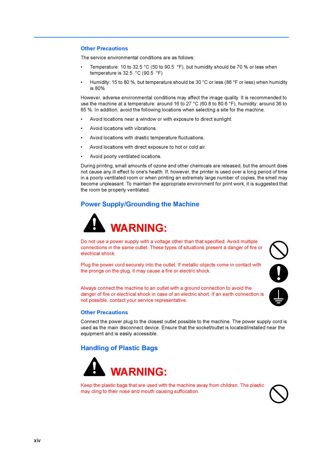 Kyocera FS-C8100DN manual Power Supply/Grounding the Machine, Other Precautions 