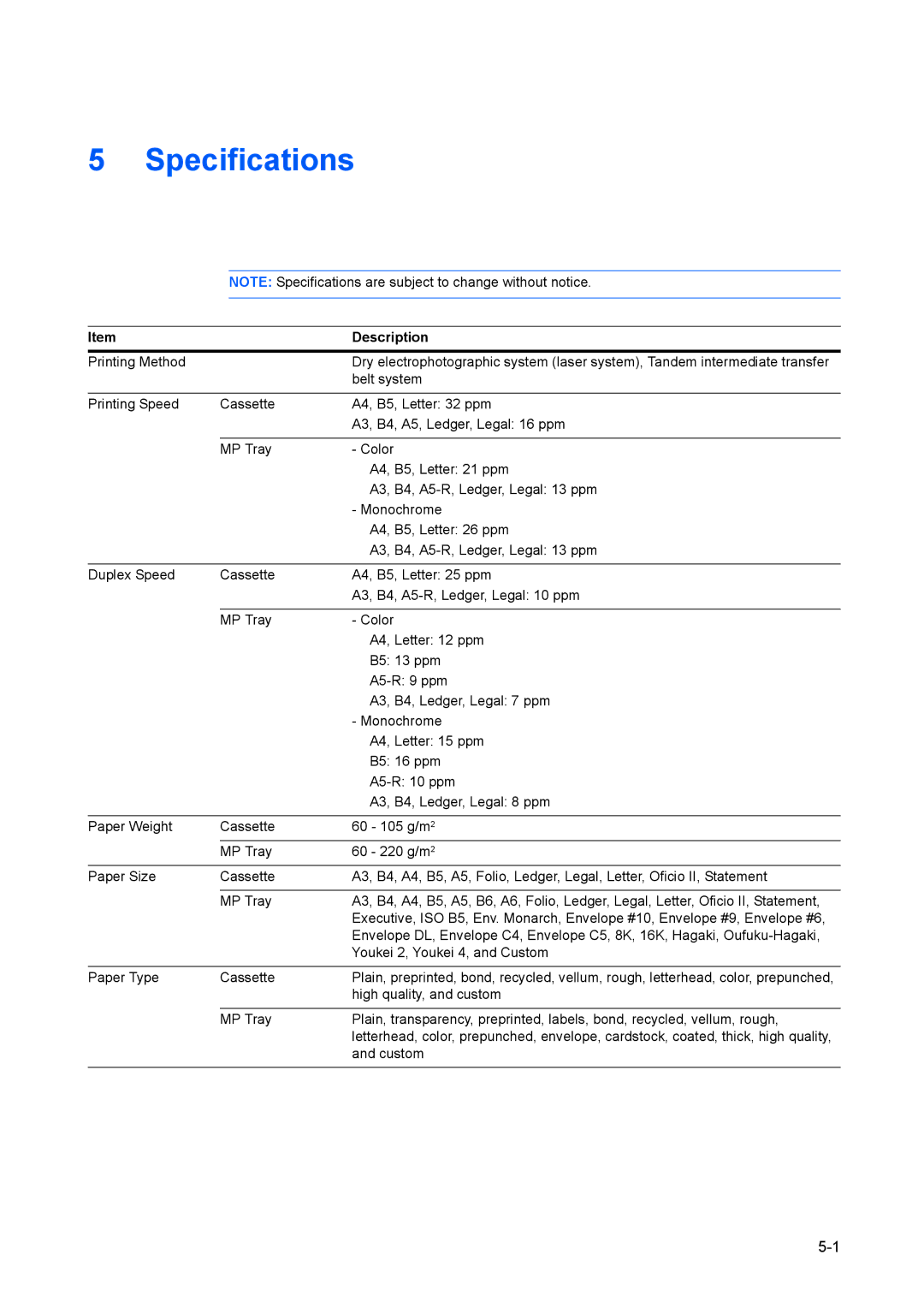 Kyocera FS-C8100DN manual Specifications 