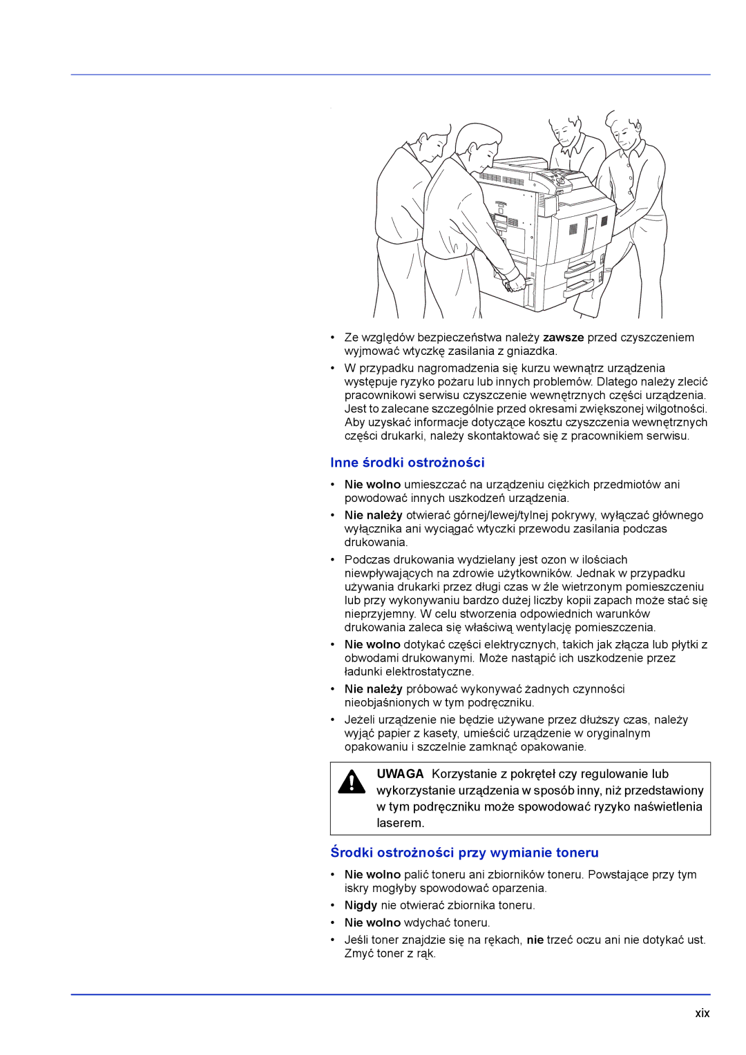 Kyocera FS-C8500DN manual Inne środki ostrożności, Środki ostrożności przy wymianie toneru 