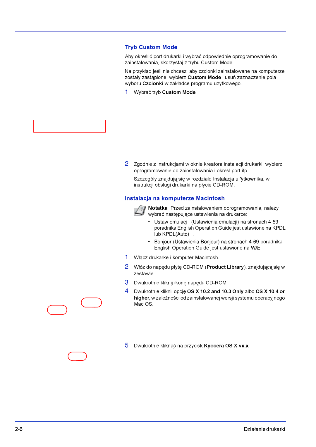 Kyocera FS-C8500DN manual Tryb Custom Mode, Instalacja na komputerze Macintosh 