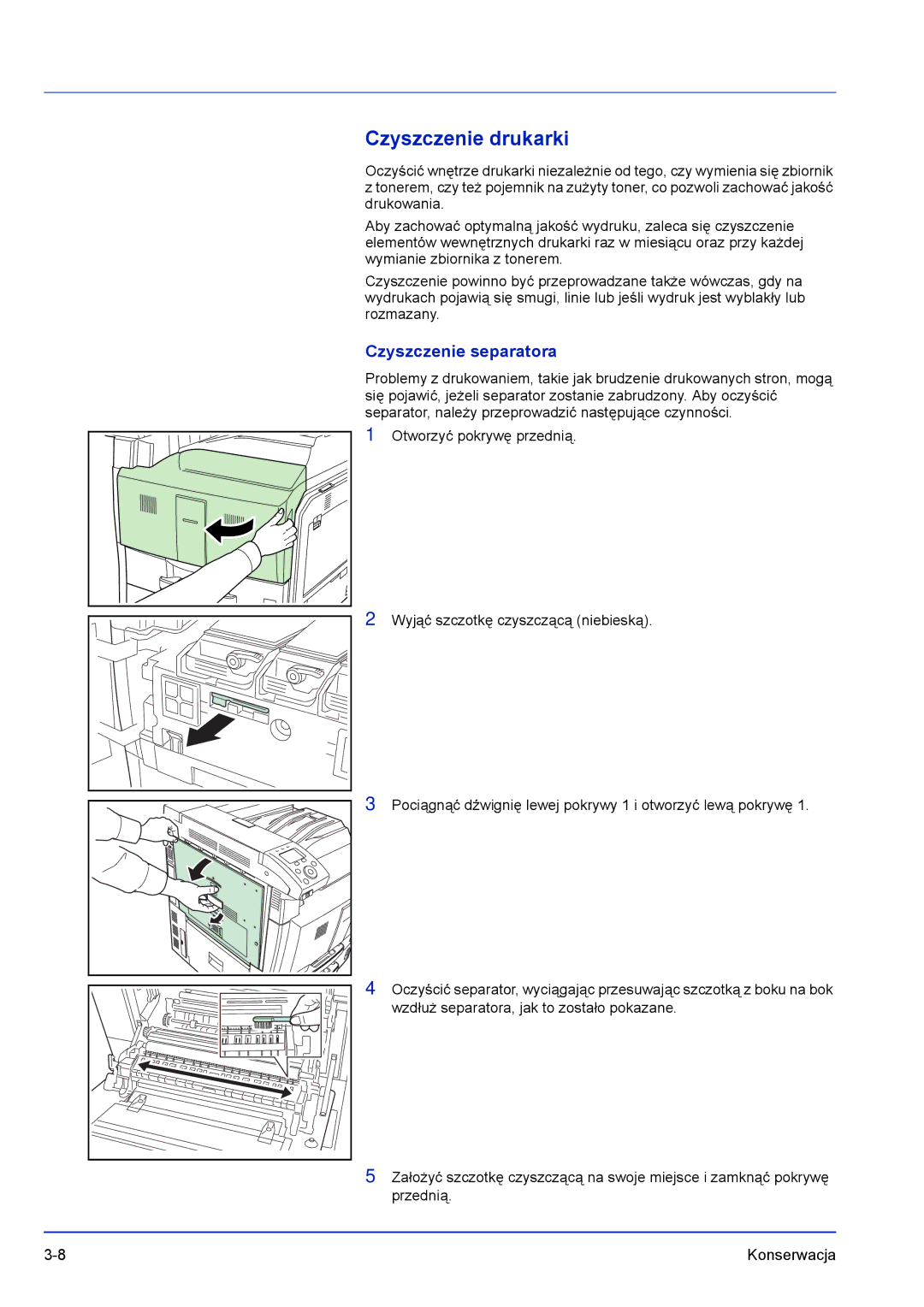 Kyocera FS-C8500DN manual Czyszczenie drukarki, Czyszczenie separatora 