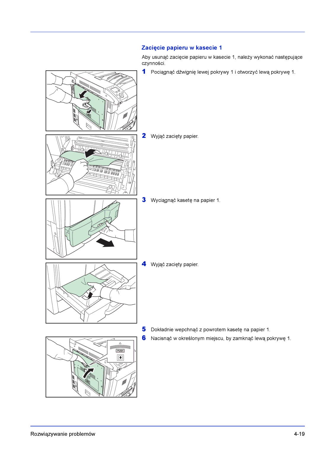 Kyocera FS-C8500DN manual Zacięcie papieru w kasecie 