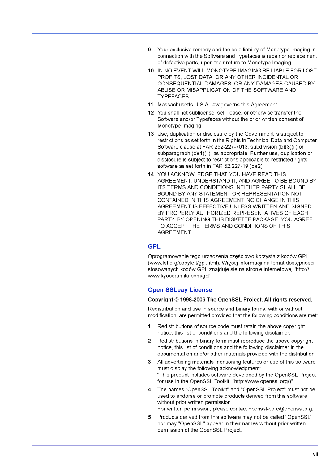 Kyocera FS-C8500DN manual Open SSLeay License, Copyright 1998-2006 The OpenSSL Project. All rights reserved 