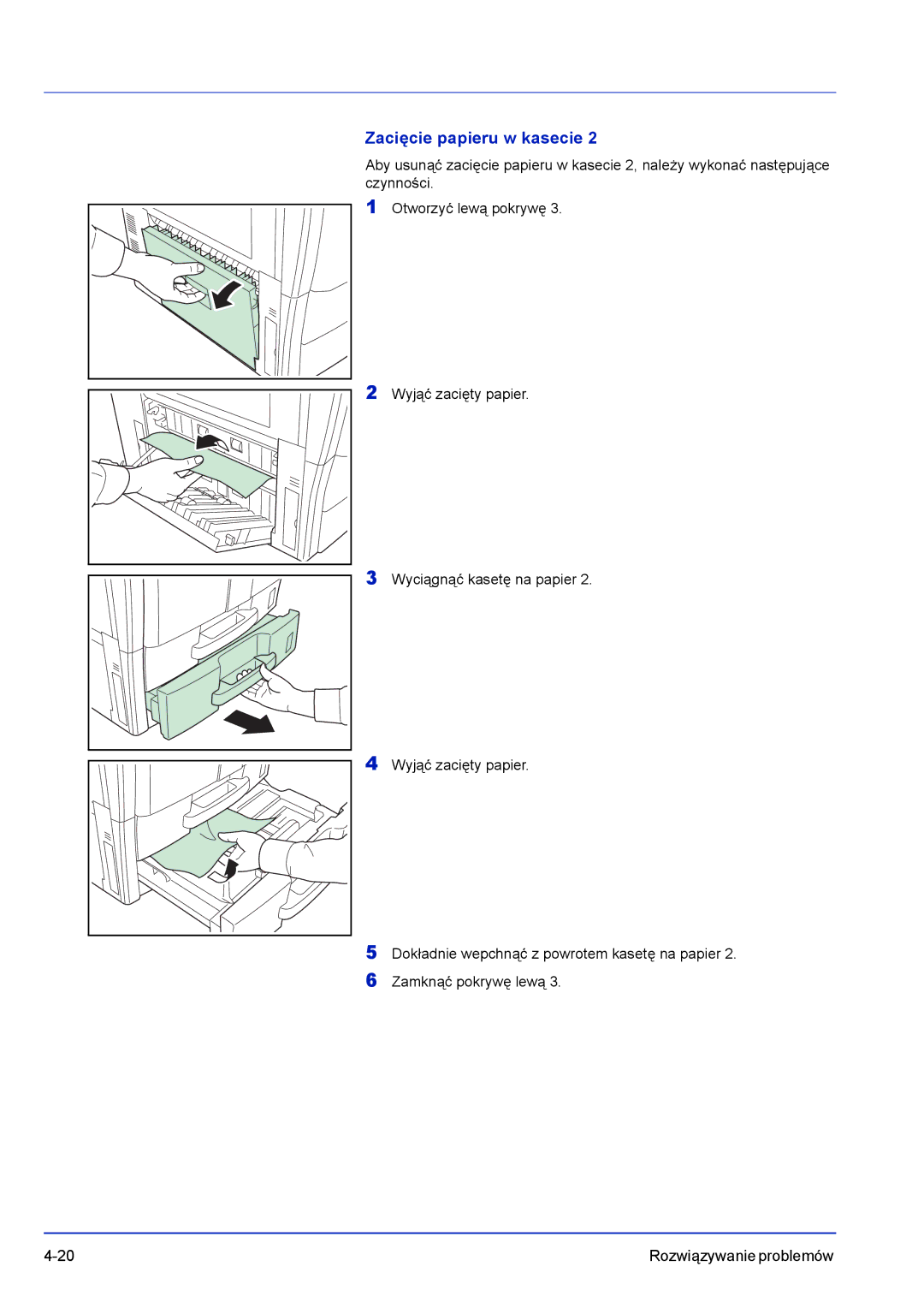 Kyocera FS-C8500DN manual Zacięcie papieru w kasecie 