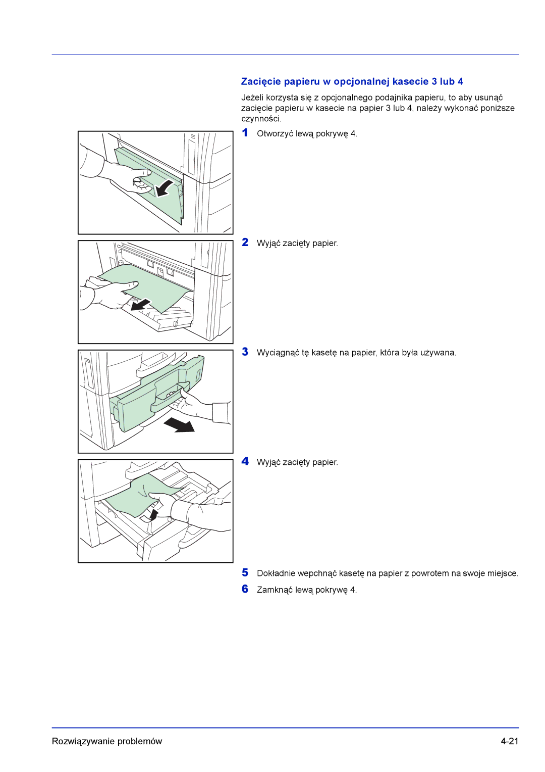 Kyocera FS-C8500DN manual Zacięcie papieru w opcjonalnej kasecie 3 lub 