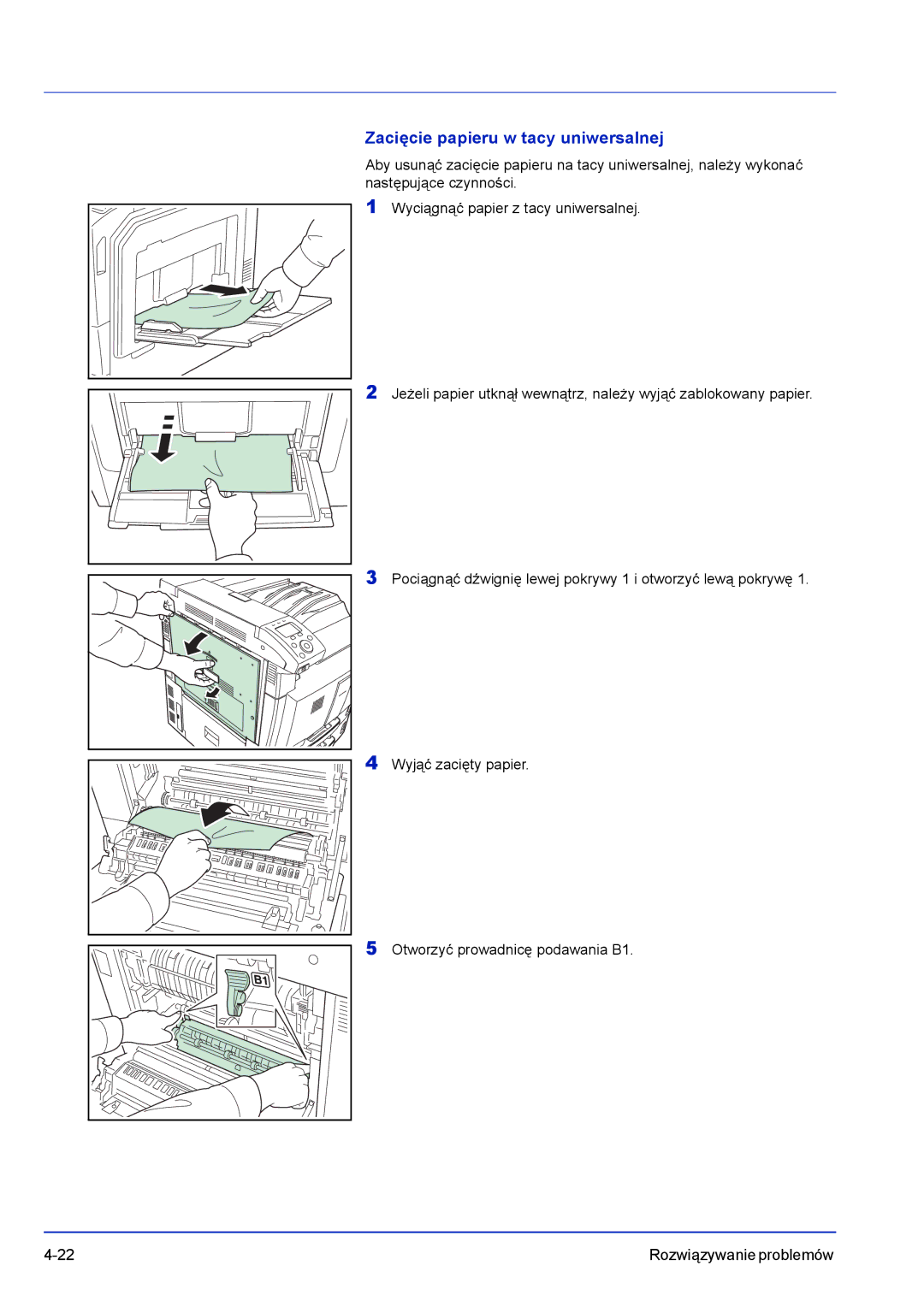 Kyocera FS-C8500DN manual Zacięcie papieru w tacy uniwersalnej 