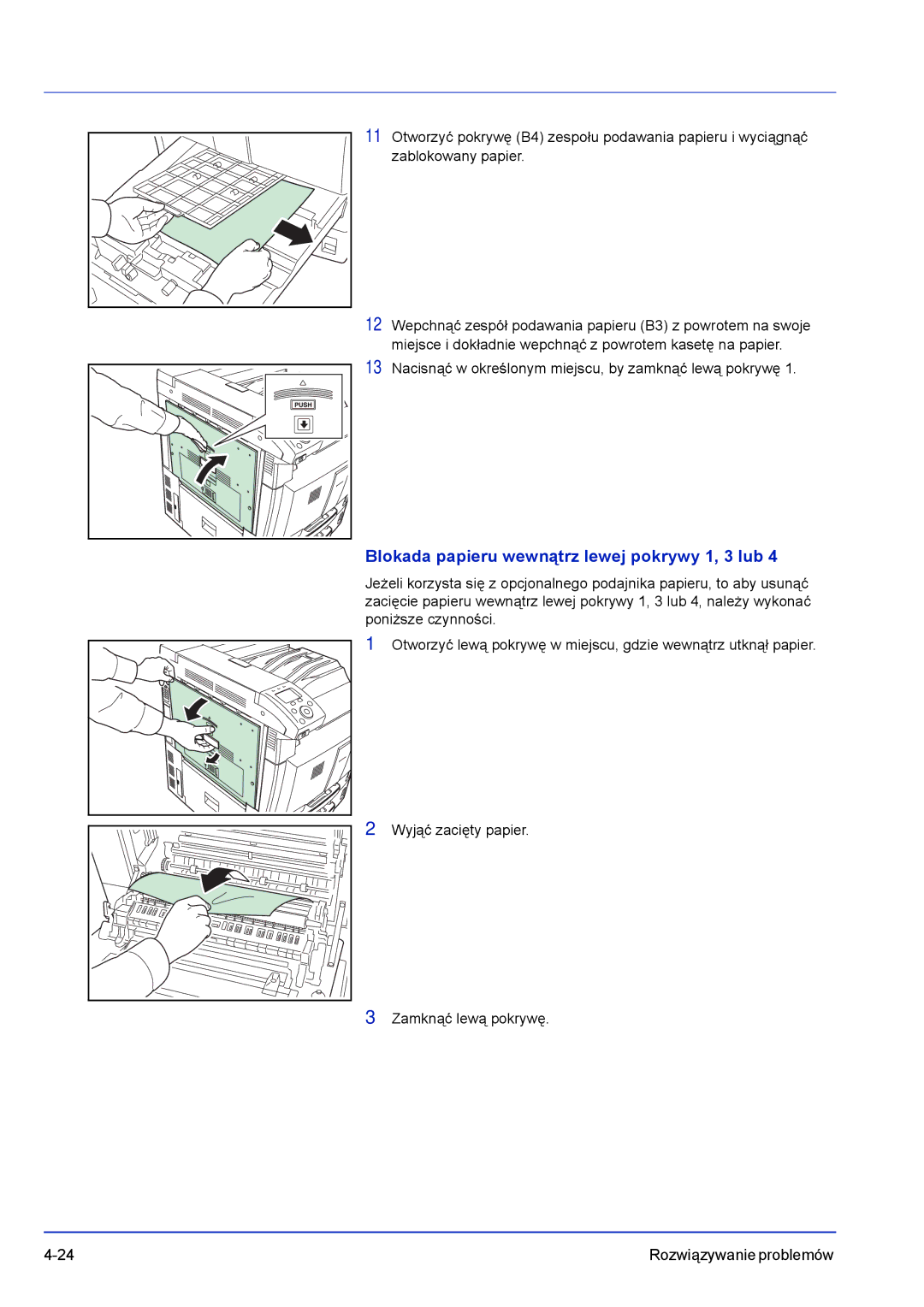 Kyocera FS-C8500DN manual Blokada papieru wewnątrz lewej pokrywy 1, 3 lub 