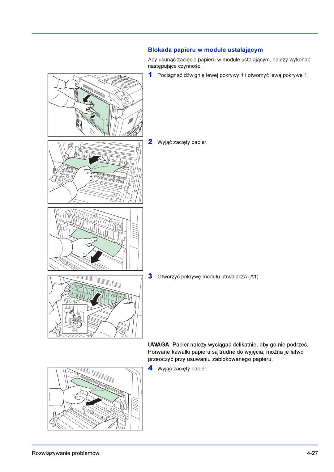 Kyocera FS-C8500DN manual Blokada papieru w module ustalającym 