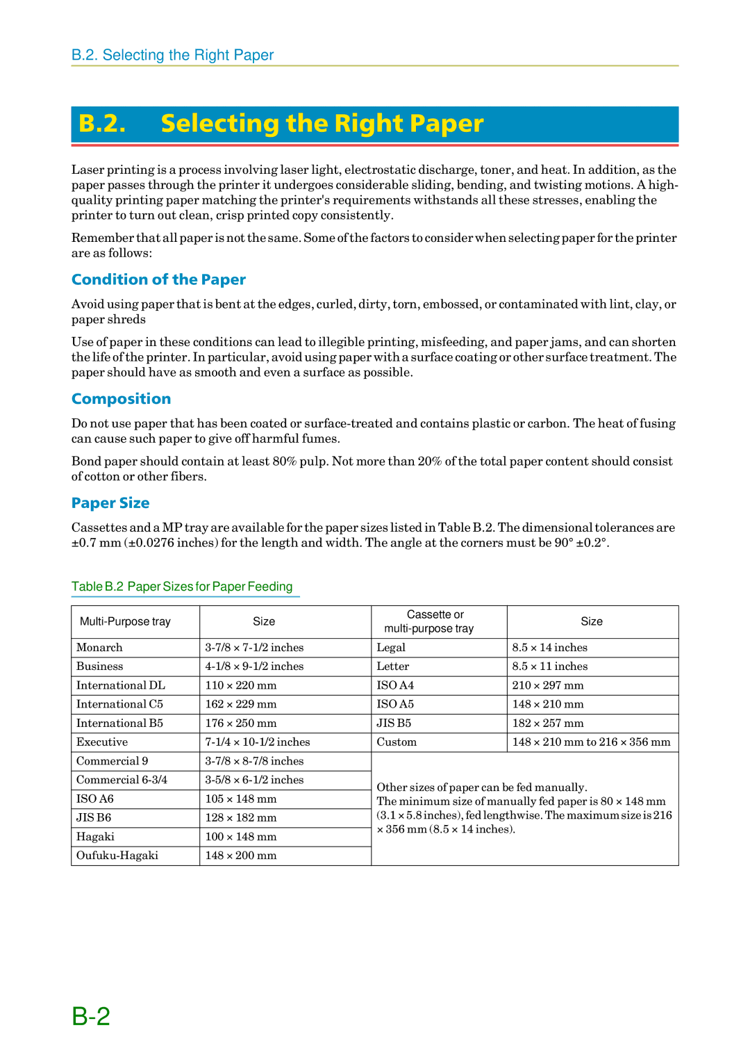 Kyocera 3750, FS1750 manual Selecting the Right Paper, Condition of the Paper, Composition, Paper Size 