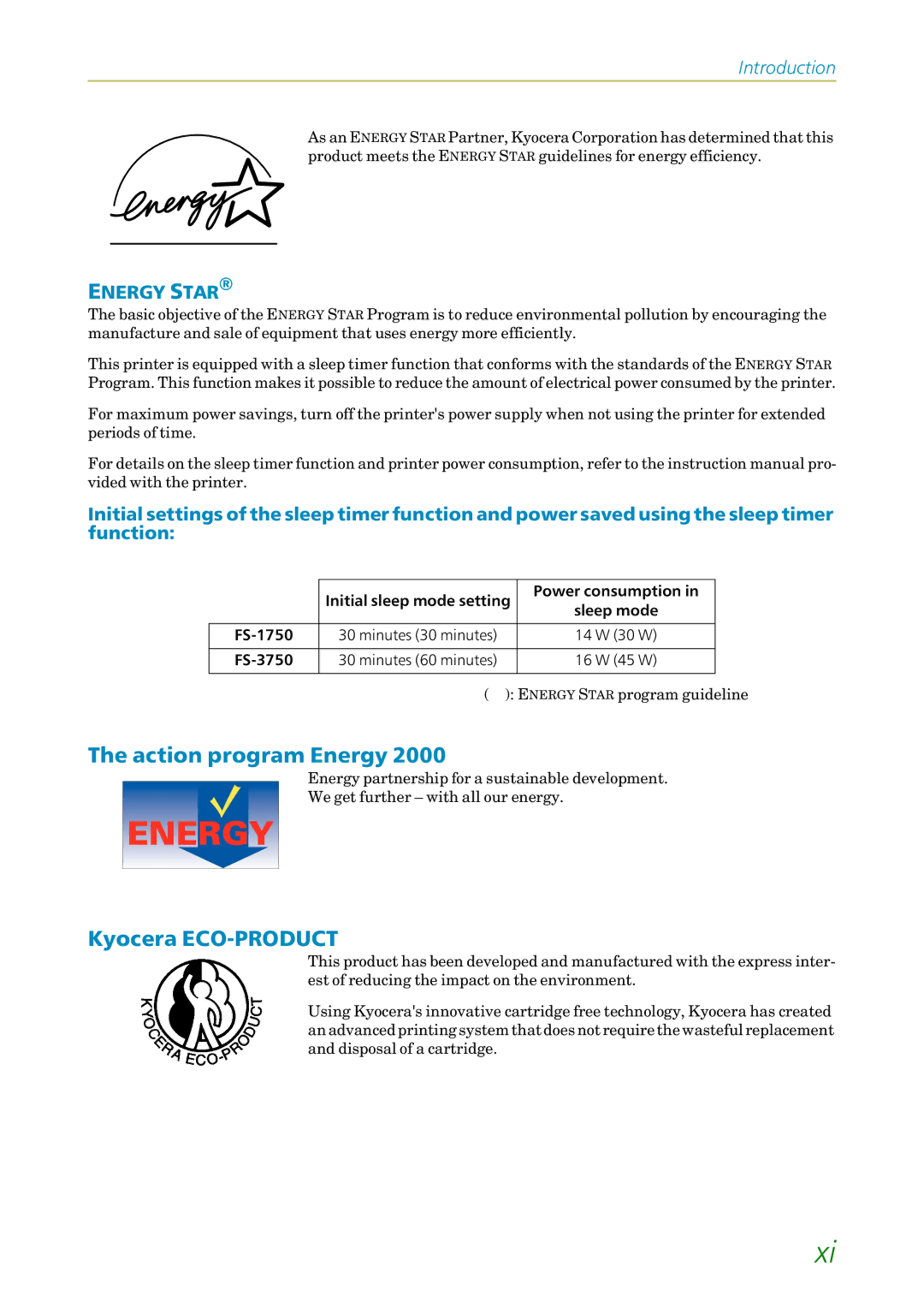 Kyocera FS1750, 3750 manual Action program Energy, Kyocera ECO-PRODUCT 