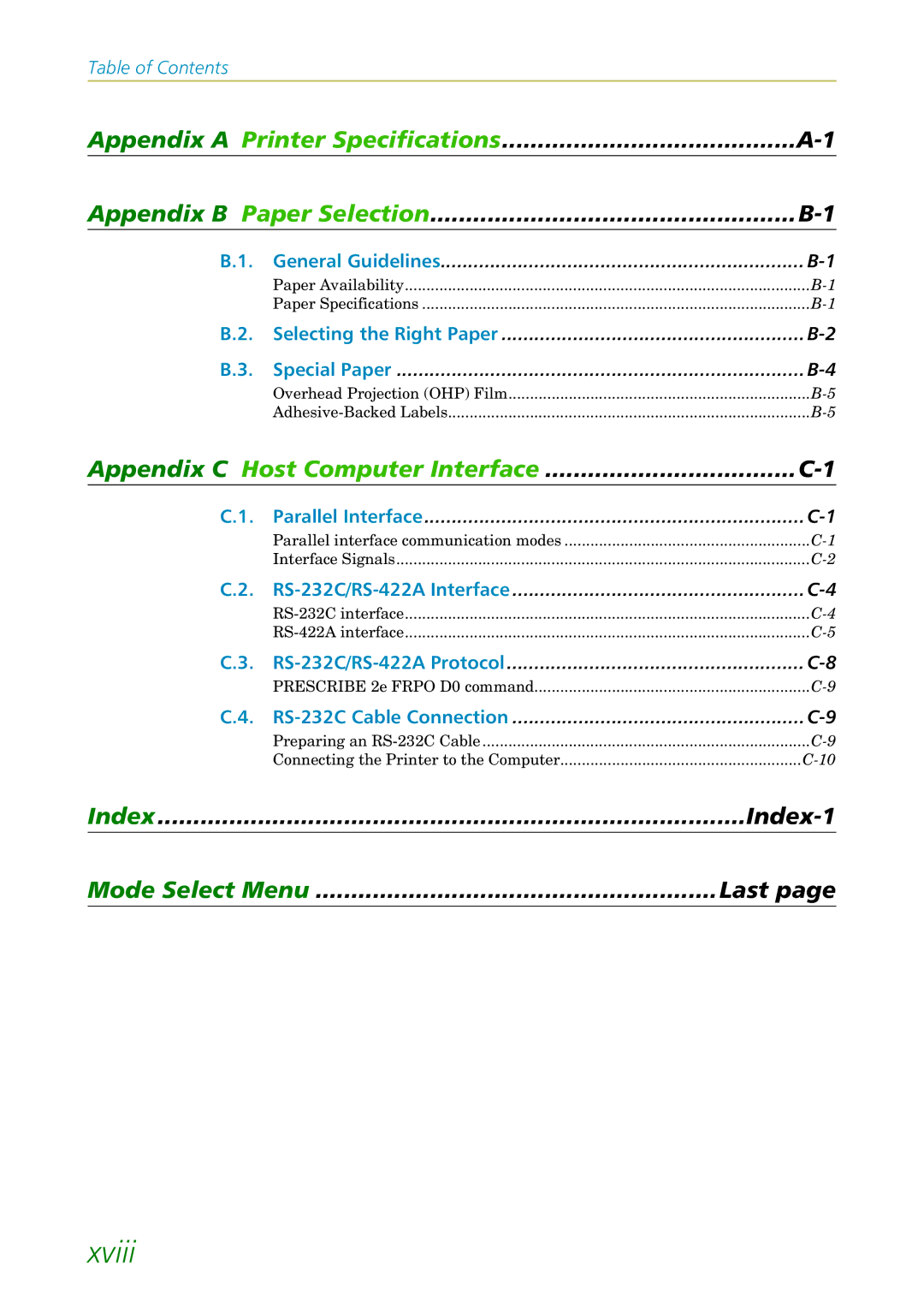 Kyocera 3750, FS1750 manual Xviii 