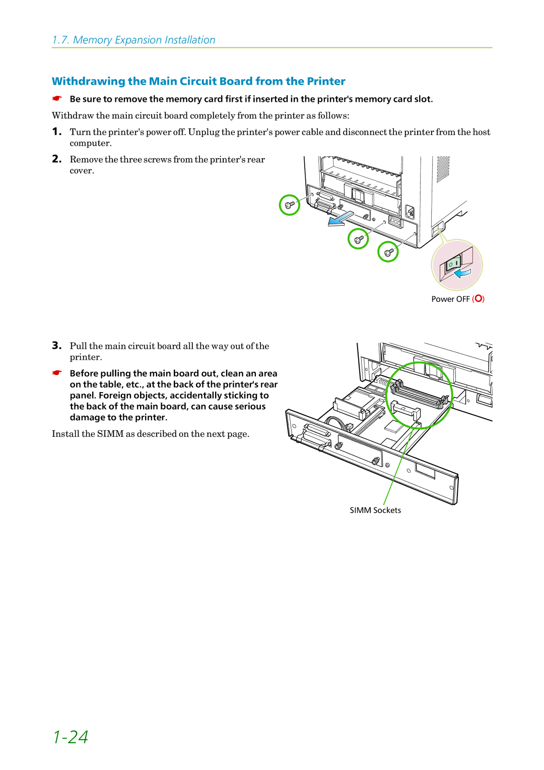 Kyocera 3750, FS1750 manual Withdrawing the Main Circuit Board from the Printer 