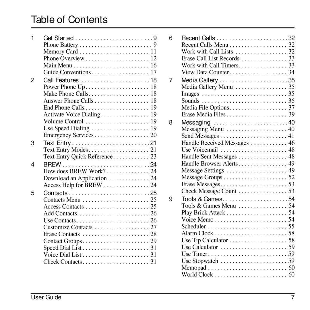 Kyocera G2GO manual Table of Contents 