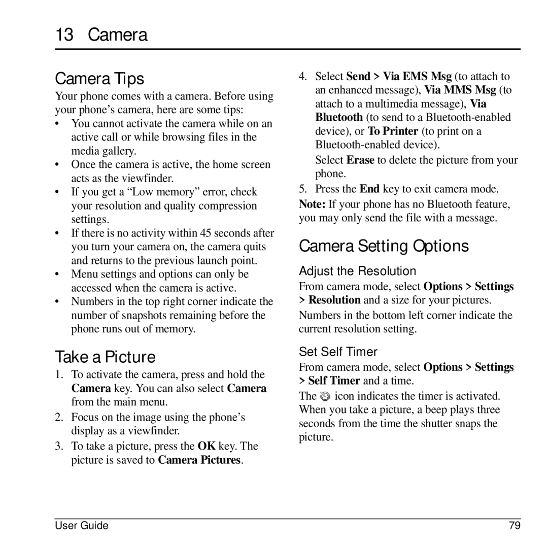 Kyocera G2GO manual Camera Tips, Take a Picture, Camera Setting Options 